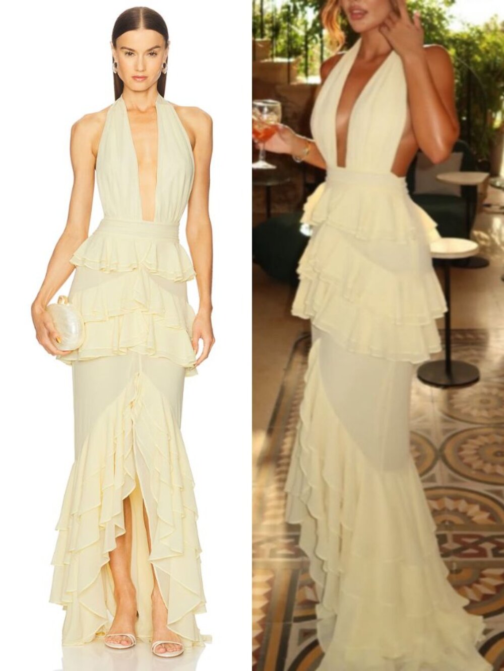Michael Costello x Revolve Clara Dress Light Yellow Bow Ruffle Maxi NWT Size XS